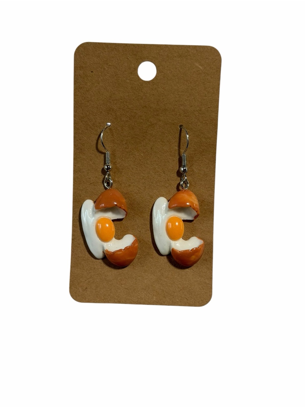 Novelty Cracked Fried Egg Dangle Earrings - White & Orange